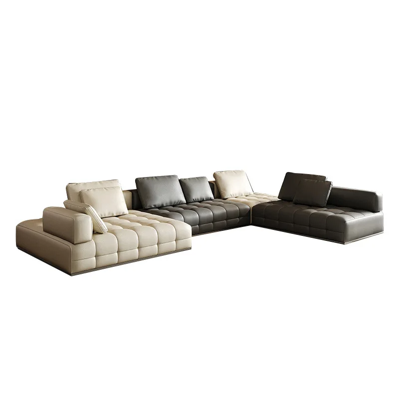 

half green leather sofa, large and small apartment living room corner flying Miloti black sofa