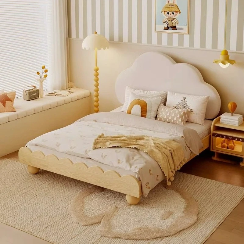 Cream Style Girl Puff Bed Solid Wood Princess Bed Bedroom Modern Children's Room