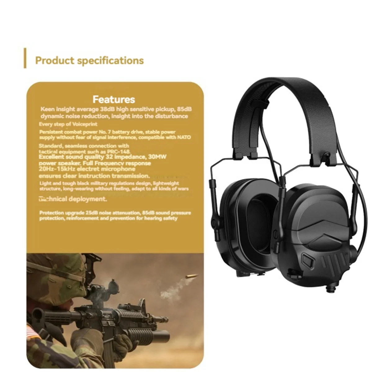 ATP-Tactical Headset Anti Noise Headphone Electronic Protection Earmuff Hunting Sports Tactical Headset NRR25dB