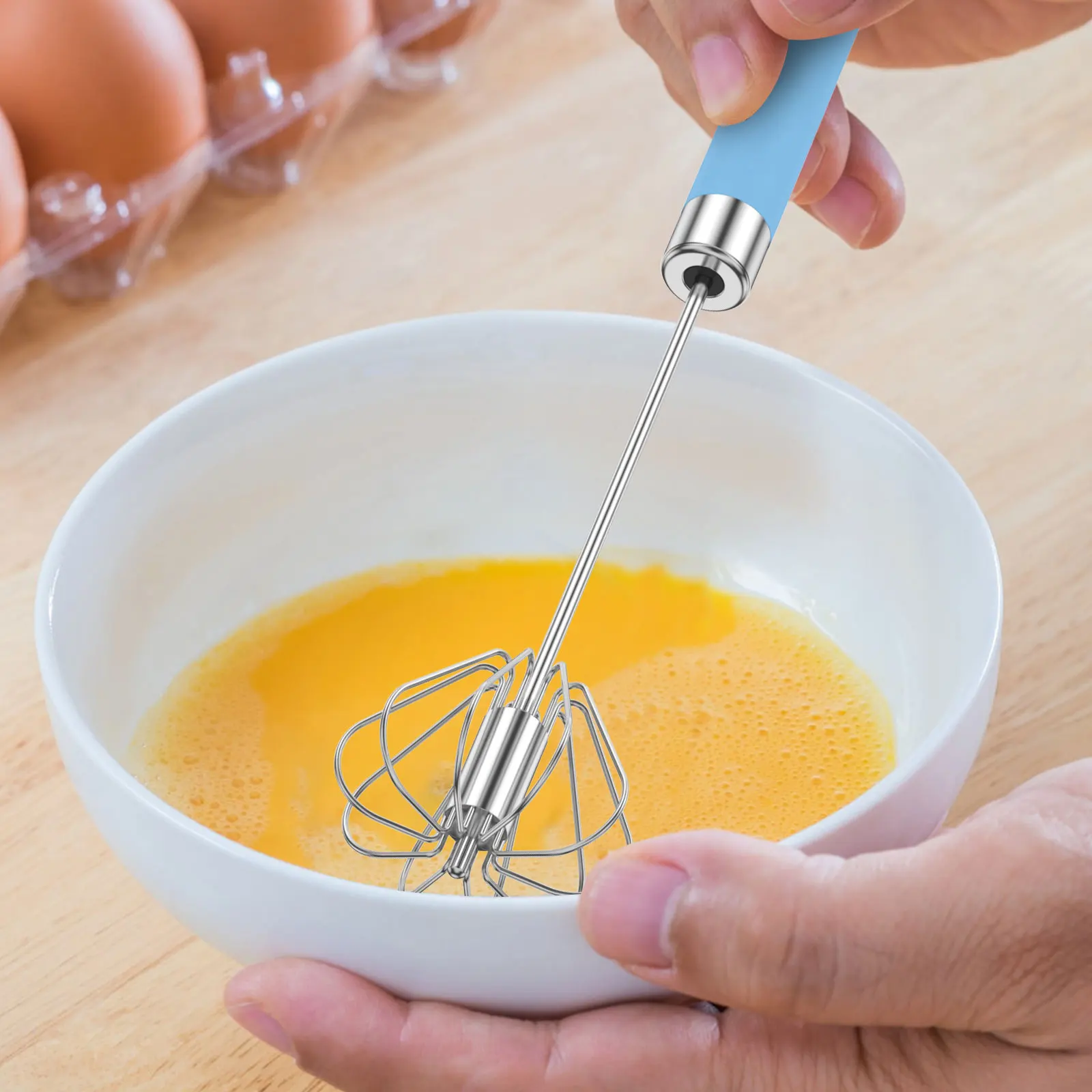 4Pcs Egg Whisk Stainless Steel Egg Beater Hand Push Whizzy Whisk Egg Mixer for Whisking Baking Stirring Kitchen Accessories