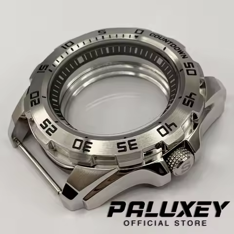 44mm Silver Fashion Countdown Stainless Steel Watch Case Fit NH35 NH36 4R35 4R36 NH34 Movement Black Ring