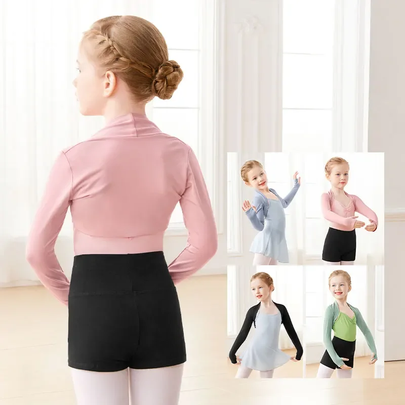 الفتيات الباليه القمم تتغاضى طويلة الأكمام الرقص قميص الاطفال اقتصاص الرقص القمم الملابس مشروط الرقص معطف القمم الباليه الرقص وتتسابق