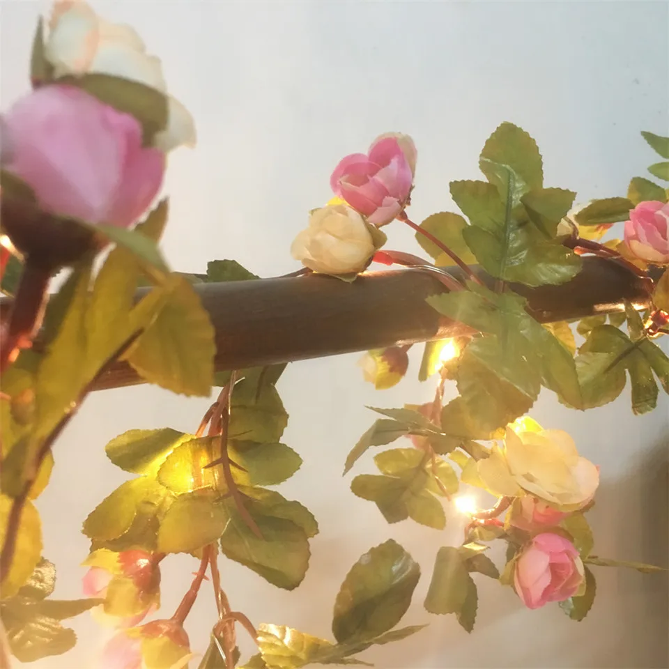 DACHAN HANDMADE 2.2M 25 LEDs Pink Rose Flower Garland Copper Warm LED Fairy String Lights For Christmas Wedding Decoration view 4