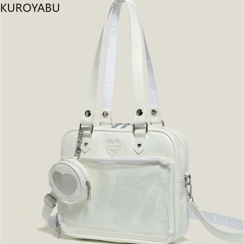 Tas bahu wanita kulit PU transparan tas Y2k Jepang tas tangan tas Tote JK tas selempang gaya Preppy kasual Chic