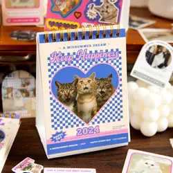 2024 Mini Desk Calendar Retro European Style Cartoon Cat Calendar Small Portable Kawaii Desktop Calendat Student/office Supplies