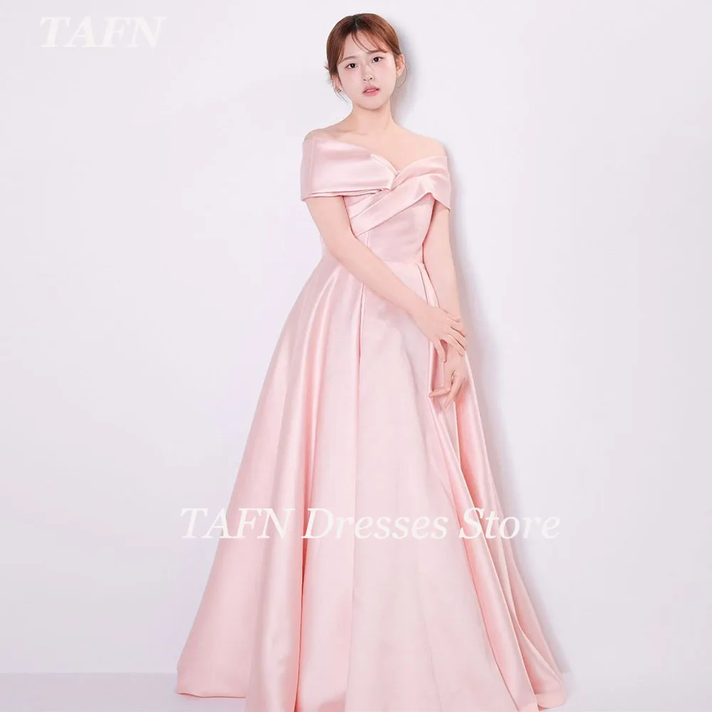 TAFN Pink Korea abiti da ricevimento di nozze a-line Off the Shoulder servizio fotografico in raso abito da sposa abiti da sera su misura