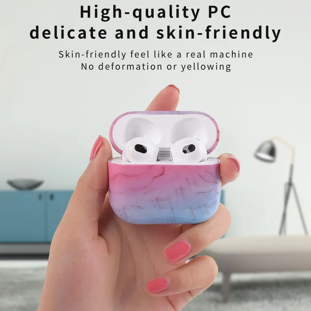 حافظة بنمط رخامي لأجهزة Apple Airpods 4 الجيل الرابع 2024 غطاء كمبيوتر صلب لأجهزة AirPods 4 AirPods4 حافظات حماية رخامية Fundas