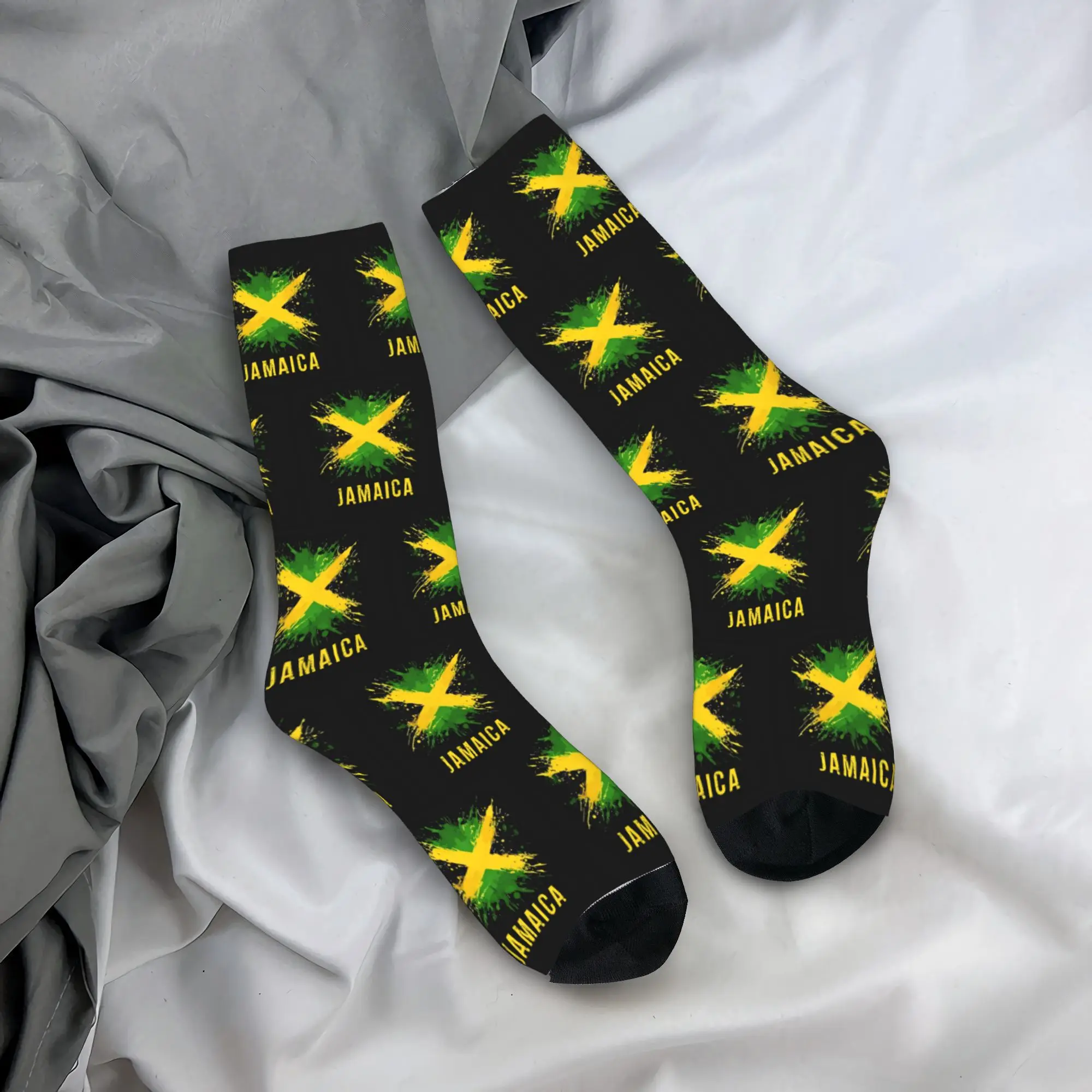 Custom Jamaica Men Women Crew Socks Unisex Cool Classical Jamaican Flag Spring Summer Autumn Winter Dress Socks