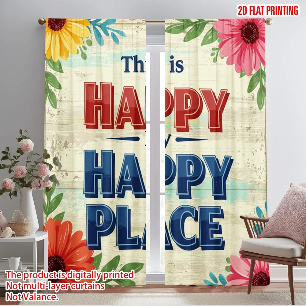 

2pcs 2D flat printing Drapes This is Happy My Happy Place Fabric Without Electricity Holiday Decorations Perfect for All Season