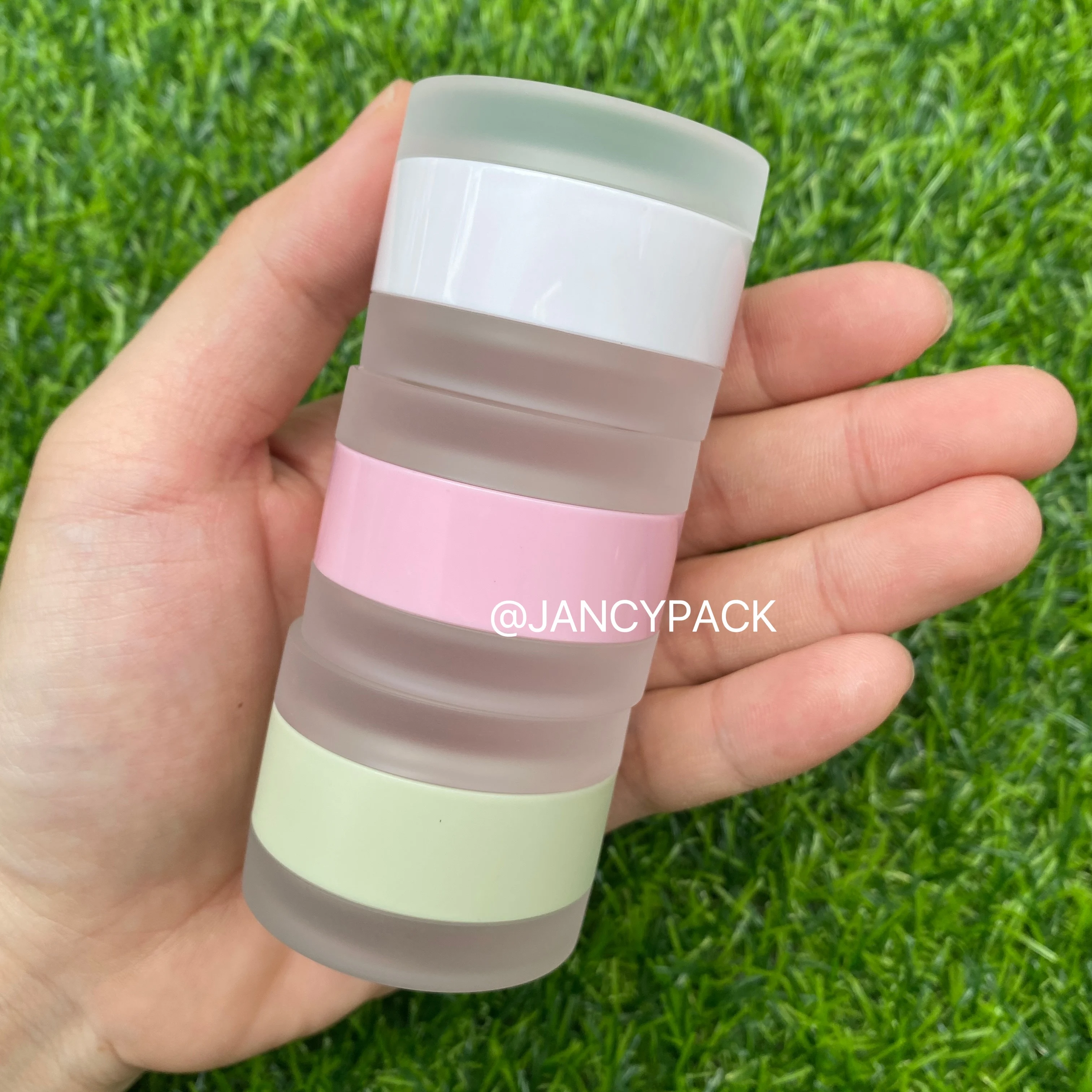 

2 in 1 Plastic pink frost whiteTravel Cosmetic Jar Makeup Container Bottle Vial Face Cream Sample Pot Nail Art Gel Mask Pack Box