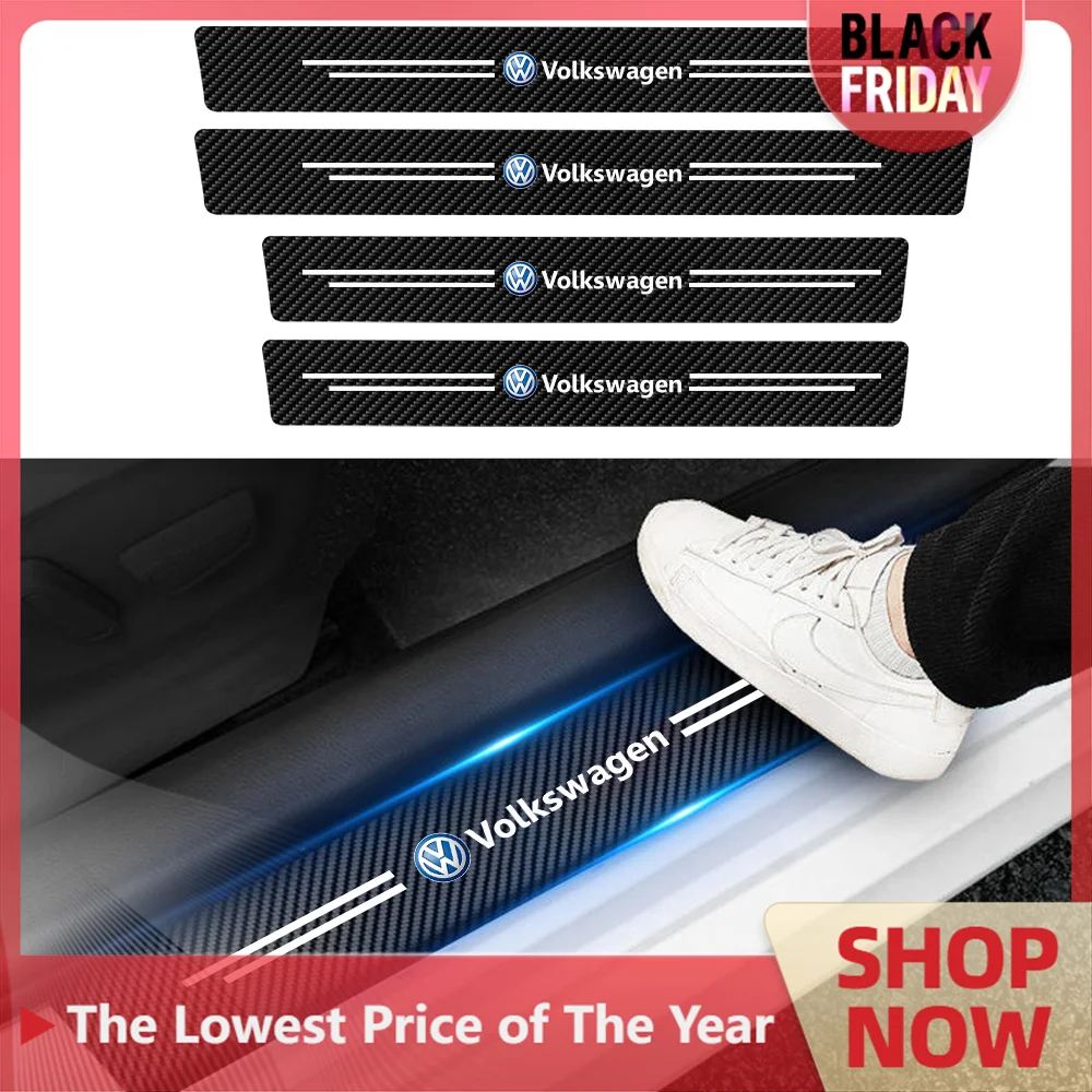 Pegatinas de tira de umbral de estilo de coche, pegatina antiarañazos de fibra de carbono, Protector de alféizar de puerta, accesorios para
