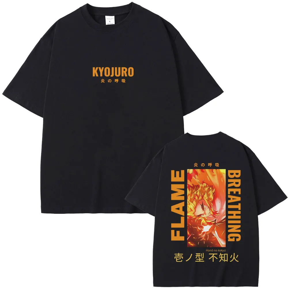 

Demon Slayer Rengoku Kyoujurou Flame Breathing Fight T Shirts Anime Kimetsu No Yaiba T-shirt Men Women Casual Soft Cotton Tshirt
