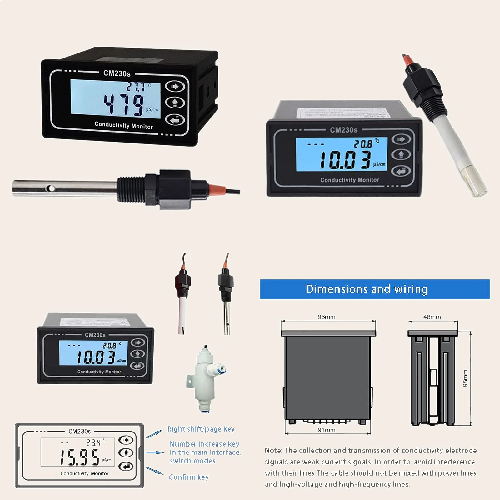 CM-230S Online Conductivity Meter TDS EC Sensor for Pure Water Monitor Electrode
