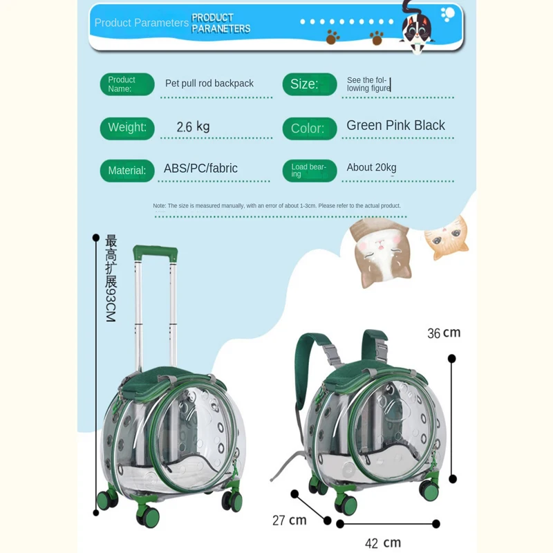 2024 New Pet Cats Transparent Out Trolley Case Breathable Cat BagTravel Suitcase Portable Space Box Four Seasons Dog Luggage