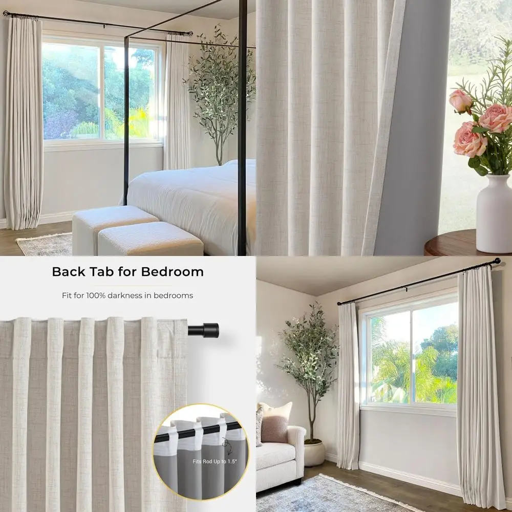 

Термоизолирующие светонепроницаемые шторы из бежевого льна для спальни, 120 дюймов, 2 панели