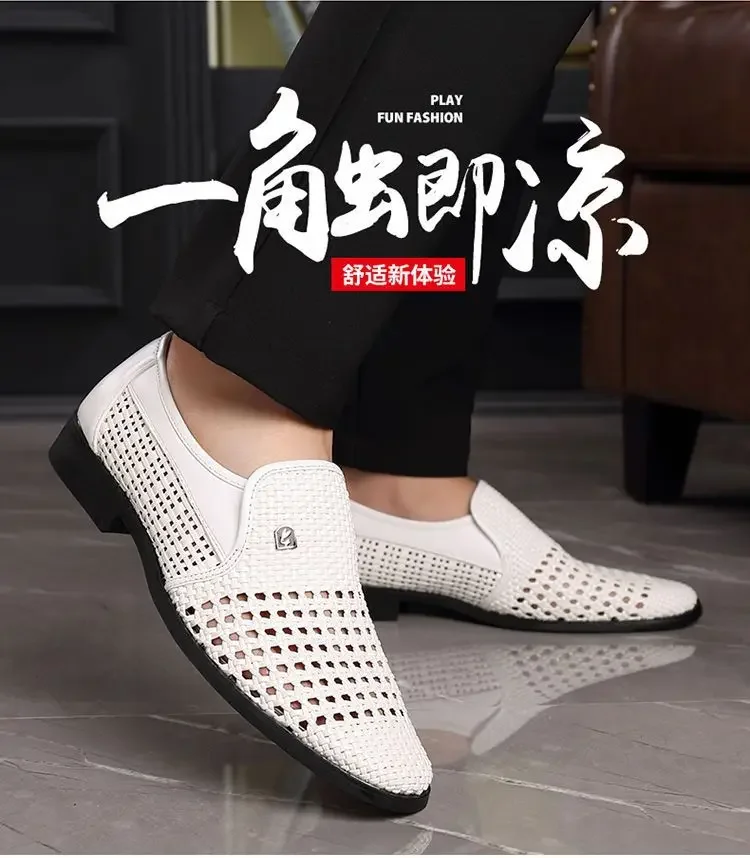 فاخر صيف جديد شاهق الأعمال أحذية من الجلد عادية تنفس جوفاء لينة وحيد المضادة للانزلاق عالية الجودة الرجال الصنادل #6