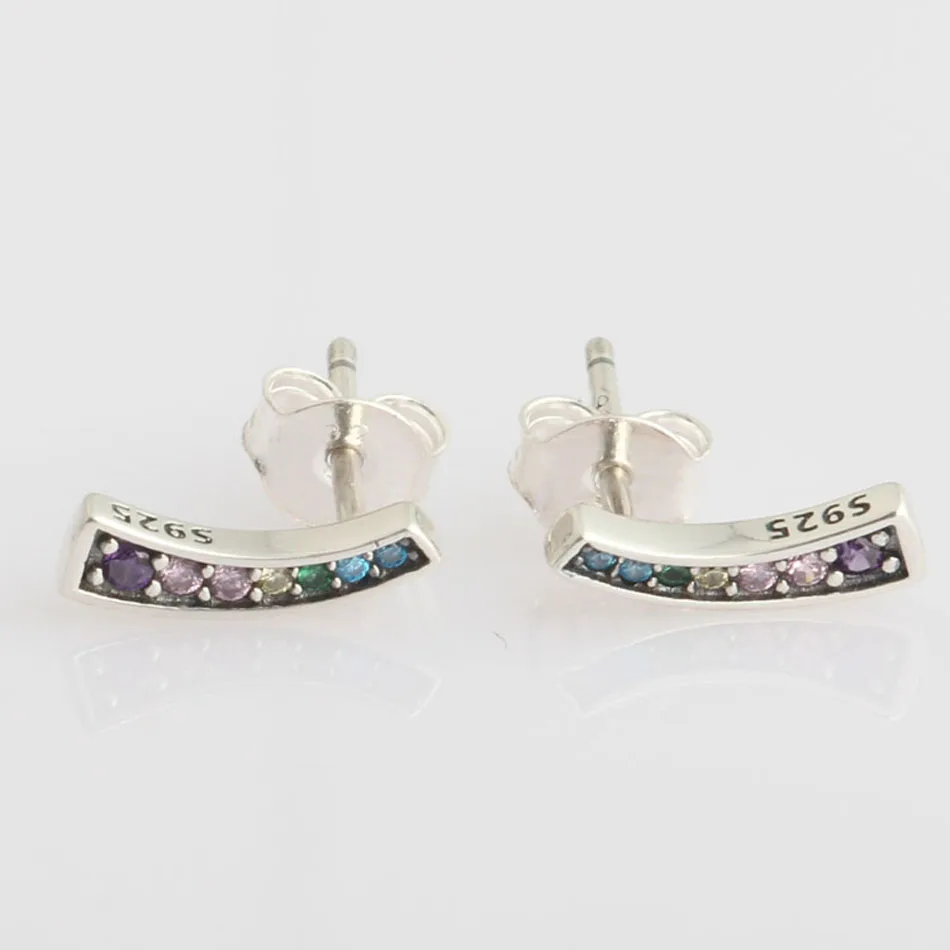 Multi-Color Arches With Crystal Stud Earring For Women Authentic S925 Sterling Silver Jewelry Lady Girl Birthday Gift