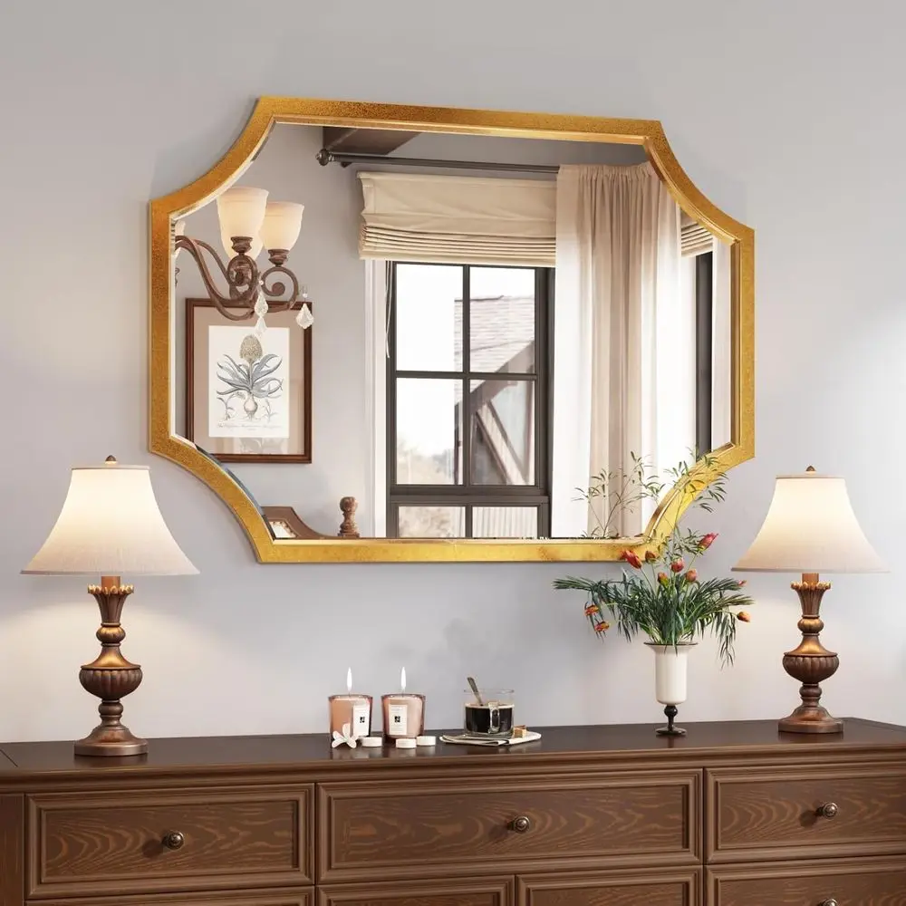 

Small Gold Mirror or Wall, 20"x28" Gold Bathroom Vanity Mirror Scalloped Mirror Decorative Wall Mirror Beveled or Master Bath Ha