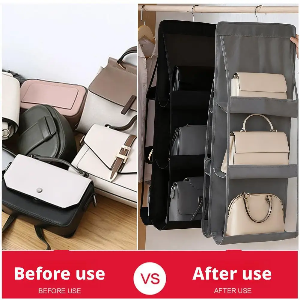 6-جيب منظم معلق لخزانة الملابس حقيبة كتف شفافة حقيبة التخزين الغبار واقية حقيبة الأحذية شماعات الحقيبة #4
