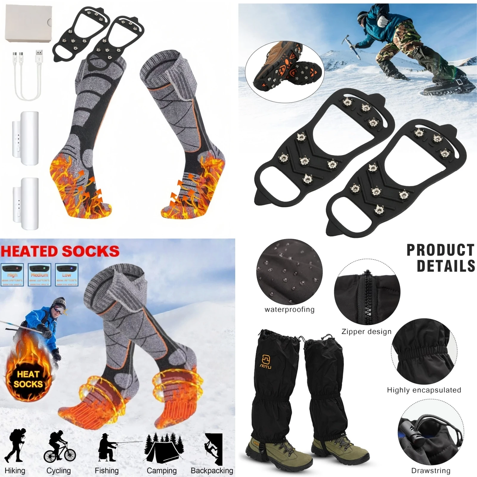 

Heated socks, heated socks+snow cover+anti slip claws+battery