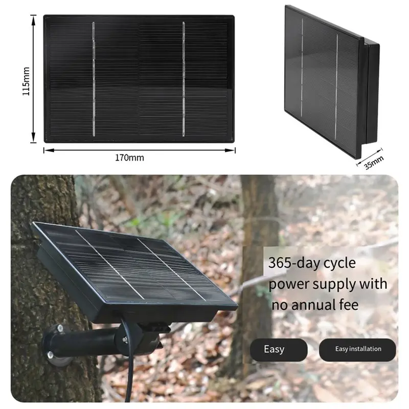 ABMI-Waterproof 4W Solar Power Panel Type-C USB Charging Remote Control Included For Security Camera,