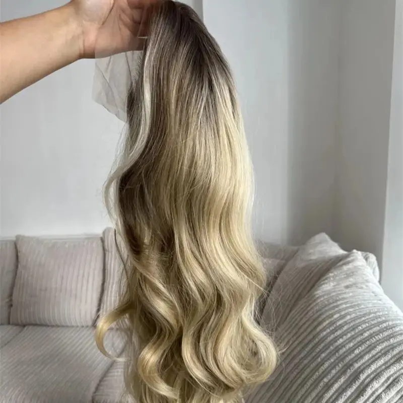 

13X4 Balayage Ombre Ash Blonde Colored Lace Front Wig Long Blonde Wig for Women With Dark Root Bonde Women's Wig Cosplay wig