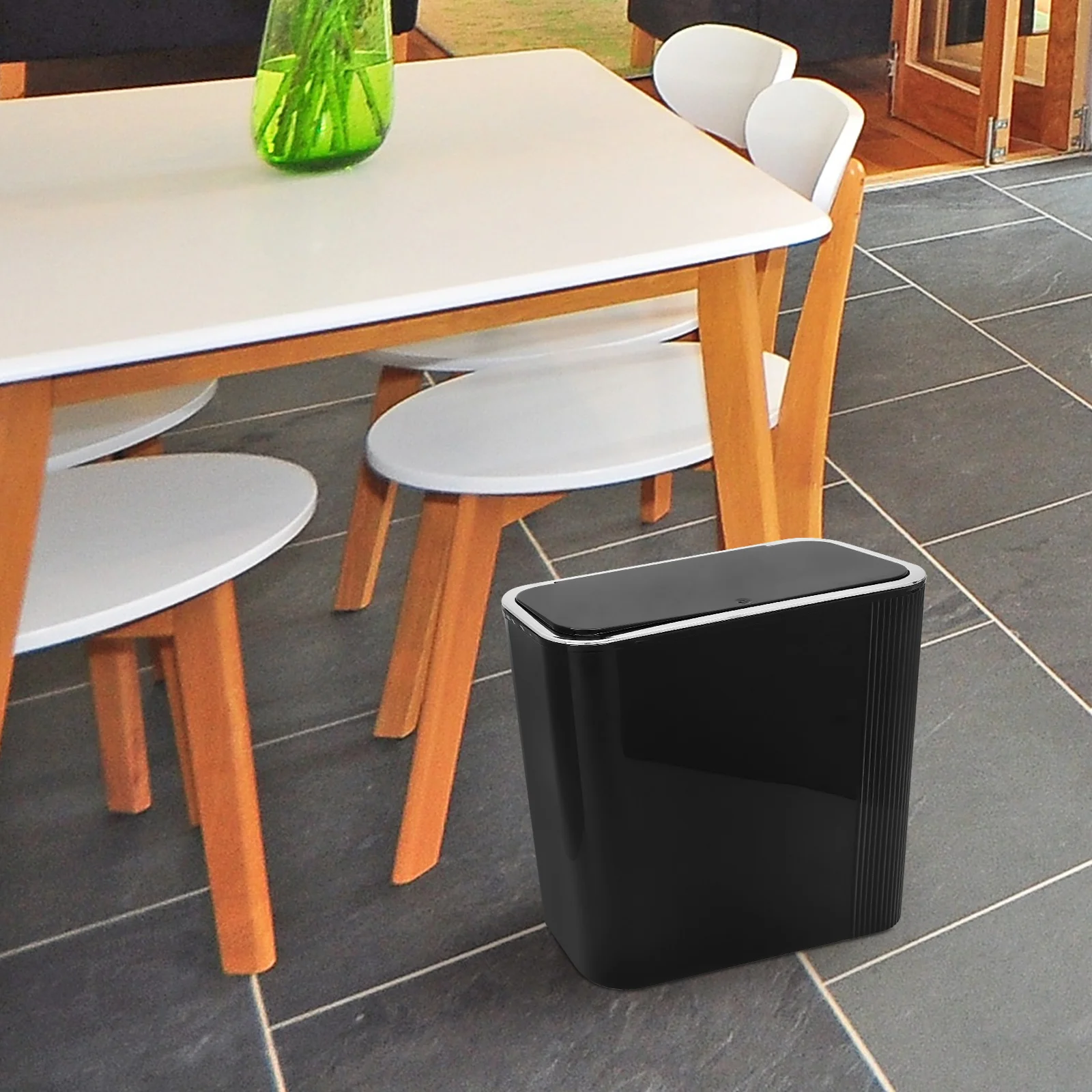 

Elegant Black Trash Can With Press Lid Large Capacity Waste Bin For Kitchen Bathroom Living Room