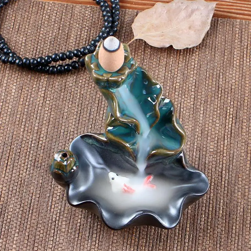 Backflow Incense Burner Ceramic Incense Fountain Burner Holder Indoor Aromatherapy Ornament Zen Decor For Home Office Meditation