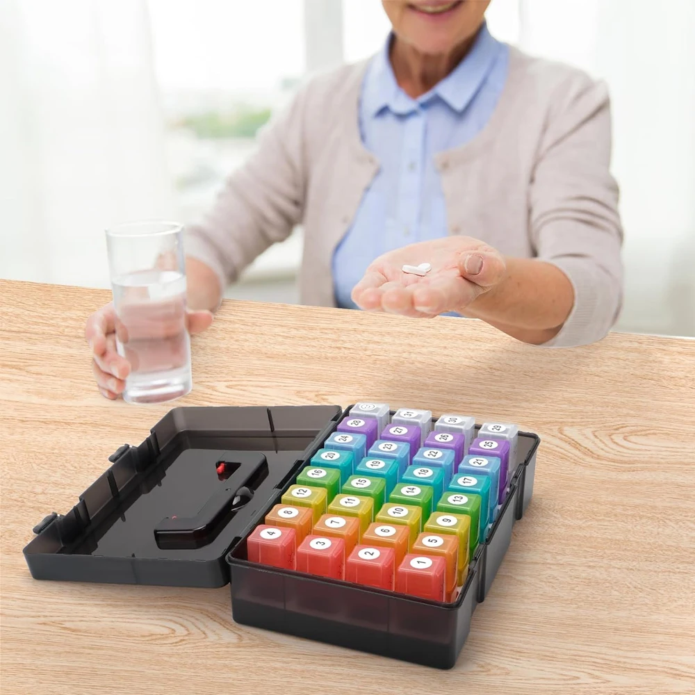 

30 Day Pill Box AM PM, BPA Free One Month Medicine Organizer Twice Daily, 32-Day Case To Hold Vitamins, Supplements & Medication