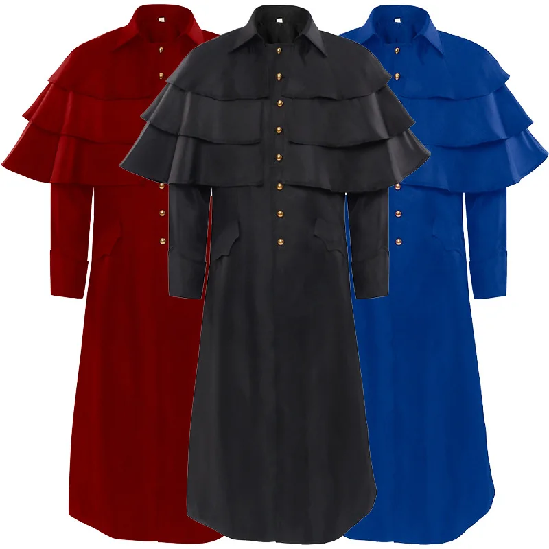 

loween Large Size Medieval Priest Outfit Stand Collar Buttoned Jaet Stage Costume orm New Arrival Women's Ethnic Wear