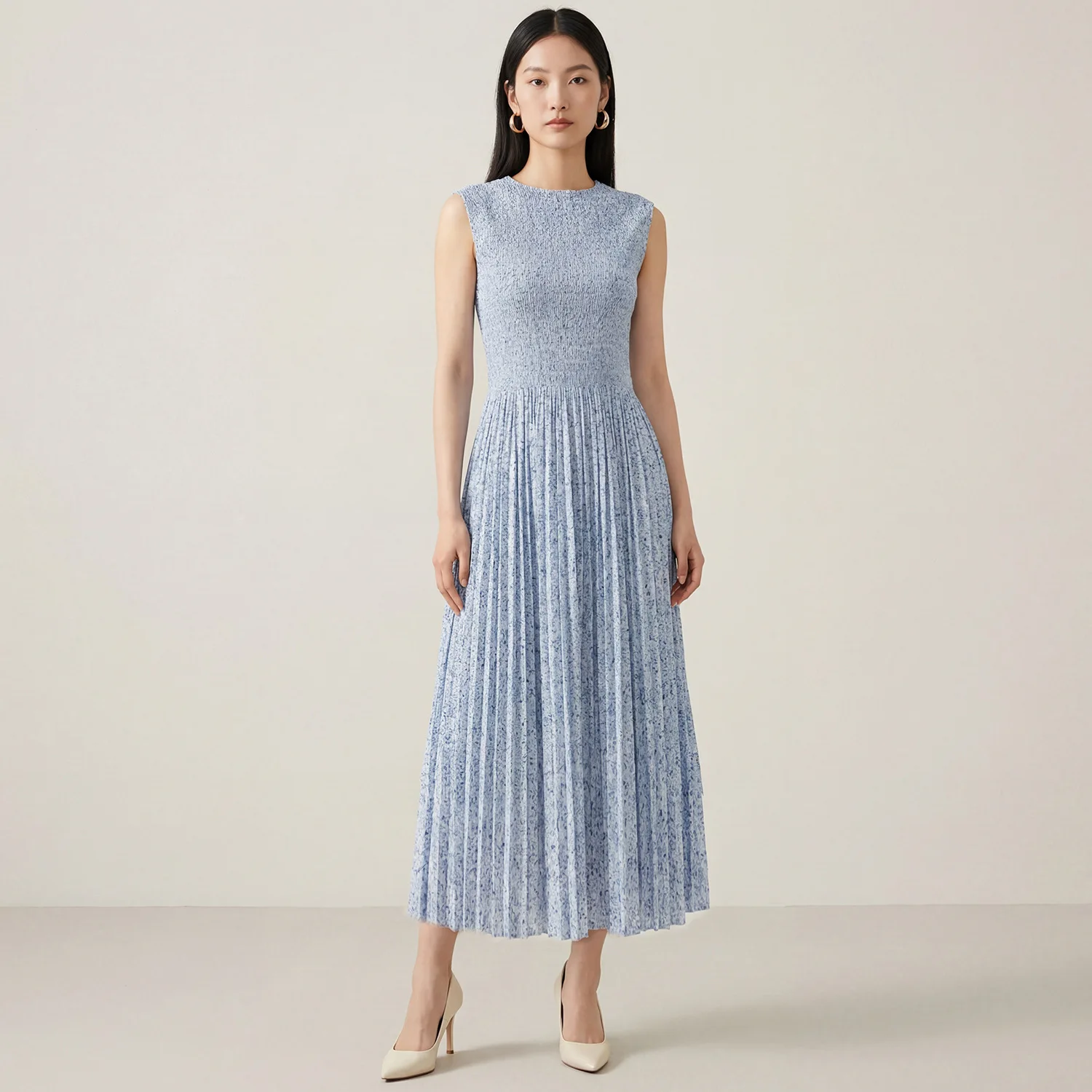 Polka dot print Miyake midi skirt, women's 2026 summer new style, mid-length tulip skirt, loose and slimming straight skirt.
