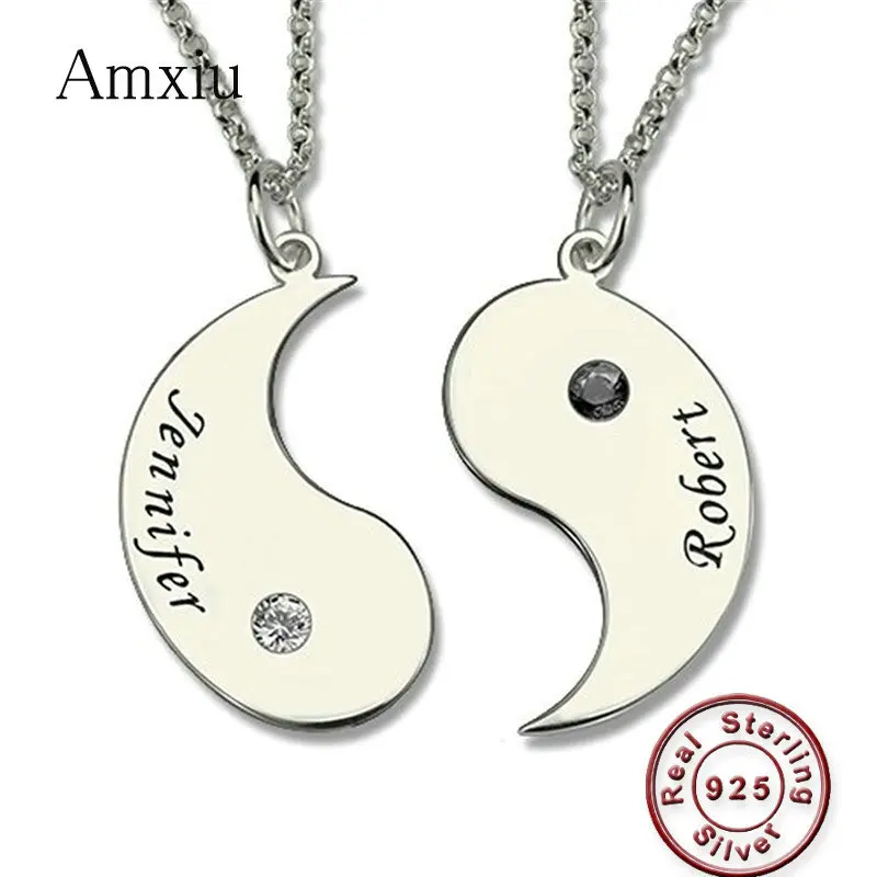 

Amxiu Custom 2 Pieces 925 Sterling Silver Necklaces Engrave Two Names with Birthstone Pendant Necklace Chinese Yin Yang Pendants