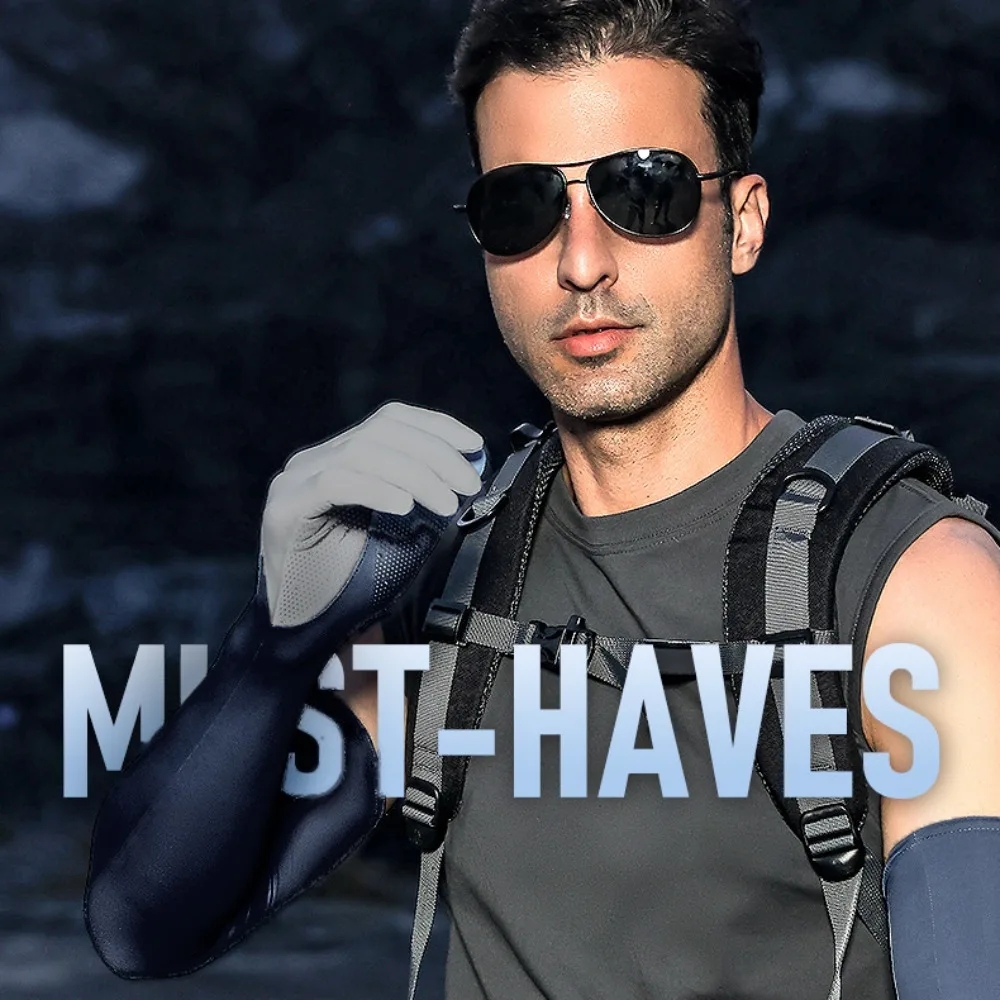 

Thin Men Ice Silk Sleeves Two Fingers with Exposed Breathable Summer Long Arm Covers Sweat-absorption Quick Drying