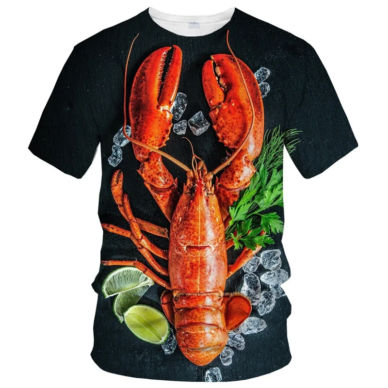 Hot Sale Lobster Men\'s Fashion T-shirt 3D Printing Animal Short-sleeved T Shirt Casual Round Neck Tops Oversized Street Tees