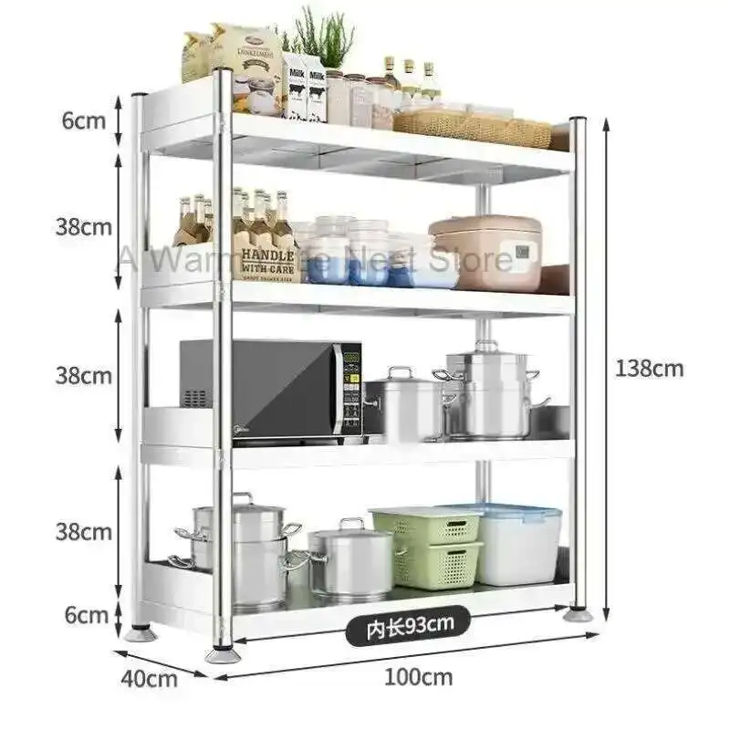 

Stainless Steel Kitchen Cabinets with Fence Floor Multi-layer Storage Cabinet Microwave Storage Rack Household Kitchen Furniture