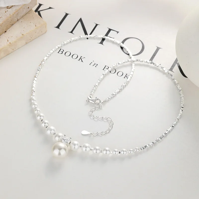 925 Sterling Silver Pearl Clavicle Necklace Luxury Fashion Jewelry Unique Elegant Silver Accessories for Women Daily Wear
