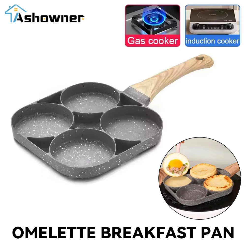 

Omelette Pan 4 Hole Omelette Pan Non Stick Induction Gas Omelette Pan Aluminium Alloy For Breakfast Burger Camping Family Meals