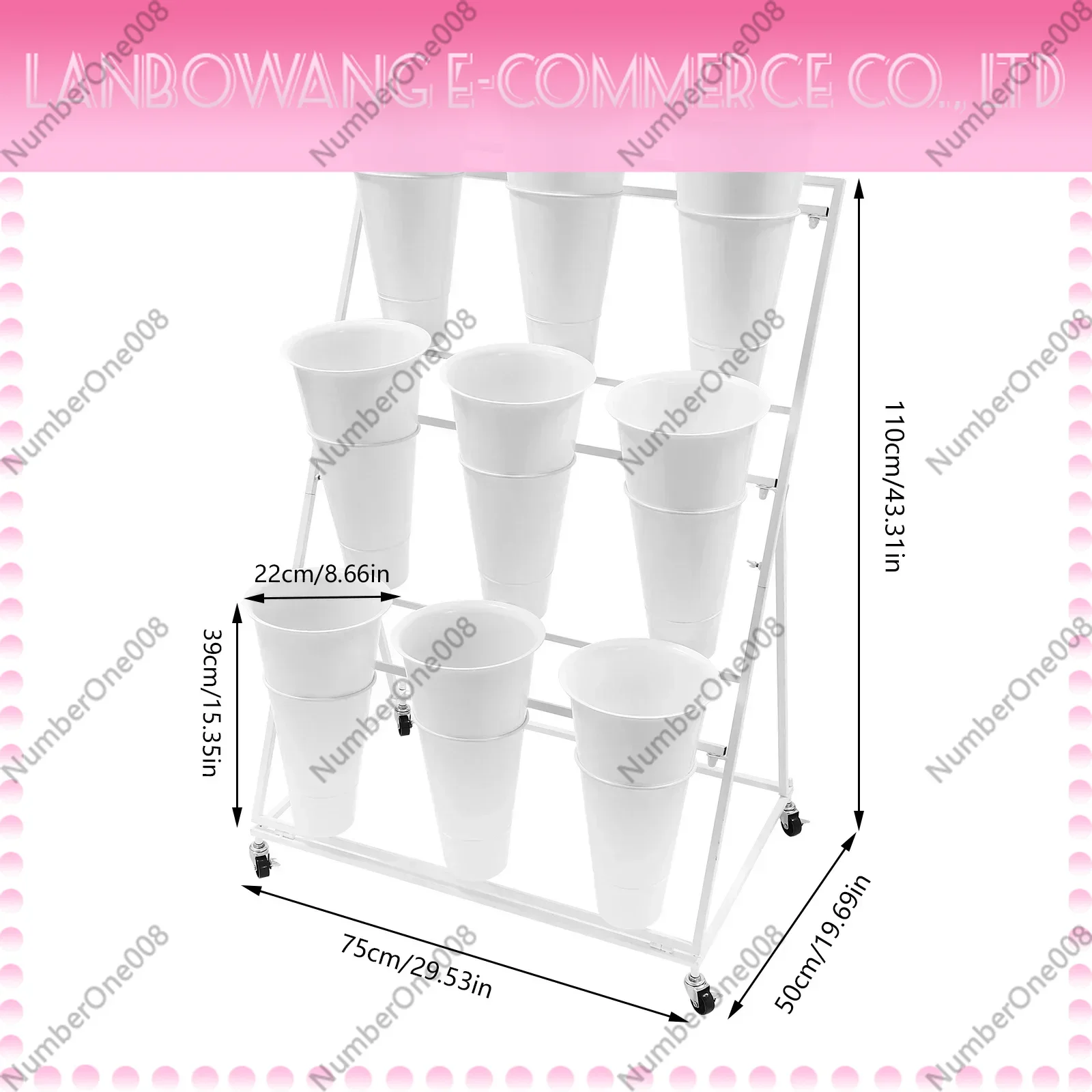 Flower Display Stand with 9 Pcs Buckets Wear-resistant 3-tier Flower Holder Strong Stability Smooth Edges for Gardens/Weddings