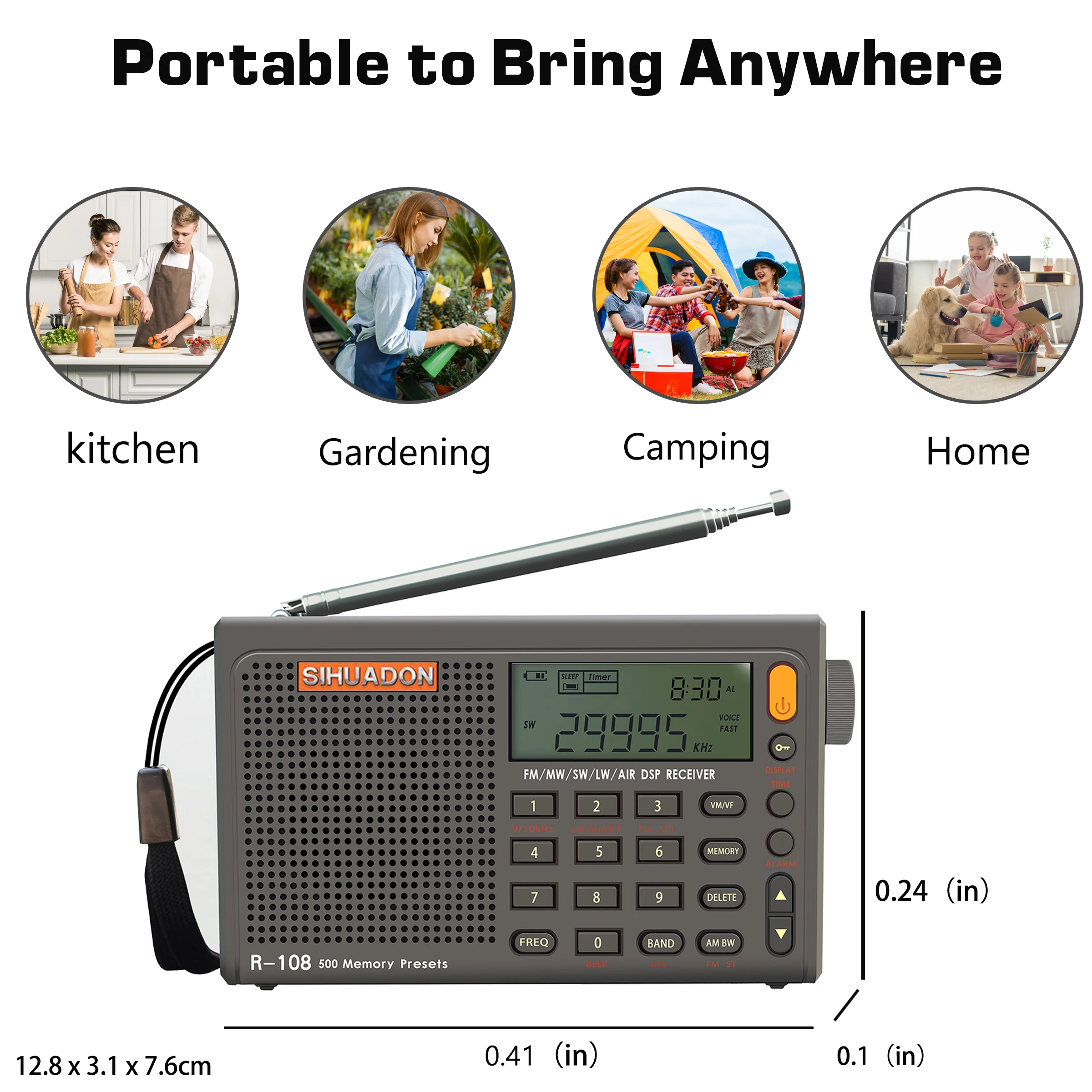 Sihuadon R-108 Digital Portable Radio Stereo FM LW SW MW Full-Band Radio DSP Radio Receiver Multi-Function Rechargeable Radios