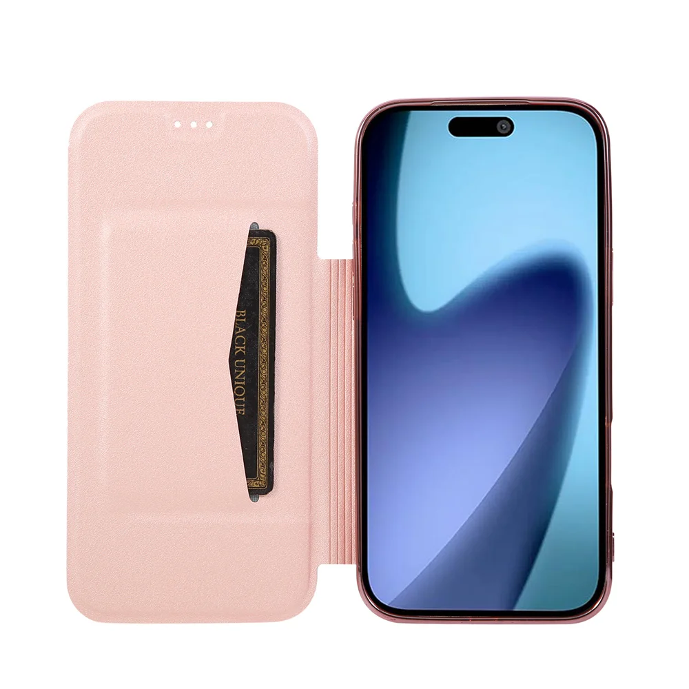 Luxuriöse transparente Flip-Lederhülle mit Kartenfächern für iPhone 18 16 17 Pro Max 14 15 13 12, plattierte weiche Silikonhülle – Detail 3