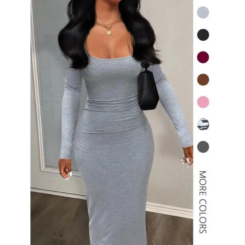 

Sexy Simple Long Sve Bodycon Dr for Women New Cross-Border Sle Autumn Seven-Quarter Sve Casual Sportswear Set