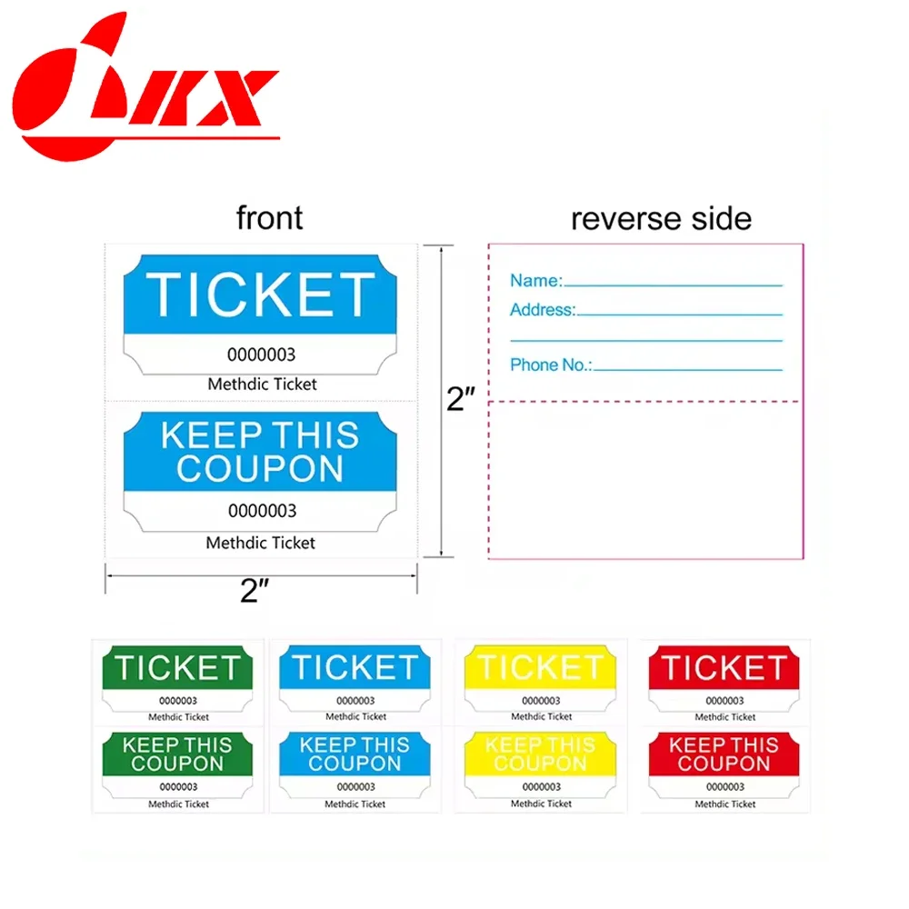 LKX 1000 Pcs Raffle Tickets for Classroom Lottery Roll of Single Paper Labels Drinks Auctions Carnival Coated Paper Event