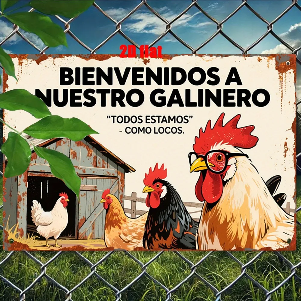 Spanish Funny Welcome To Our Chicken Coop Vintage Metal Tin Sign Farm Backyard Wall Decor