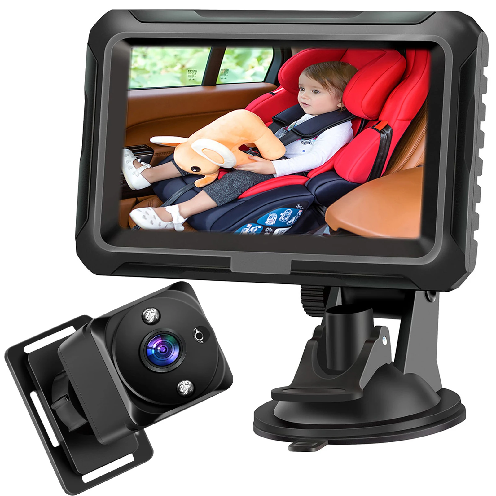 

Детская автомобильная камера 1080P, радионяня с функцией ночного видения и 150 ° Широкий угол обзора 360° ° Вращающееся зеркало заднего сиденья