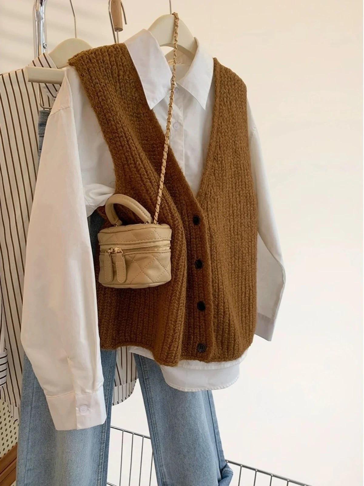 Chaleco de Punto con Cuello en V para Mujer, Ropa de Abrigo de Invierno 2025, Nuevo Suéter de Otoño e Invierno, Cárdigan Abierto