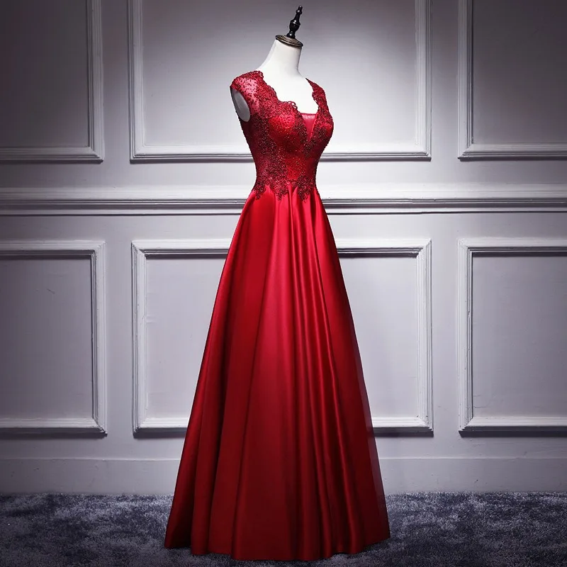 Elegant Lace Decoration Prom Party Dress Sexy Long A Line Formal Evening Guest Dresses for Women Burgundy Birthday Wedding Dress
