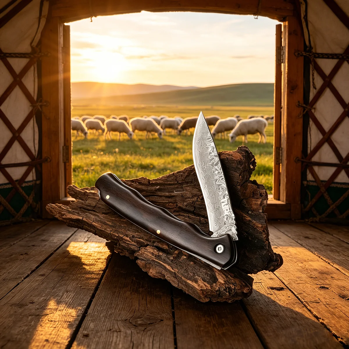 New Damascus Outdoor Folding Knife, High Hardness Survival Tool for Camping & Protection, Multi-Use Portable Knife for Unpacking
