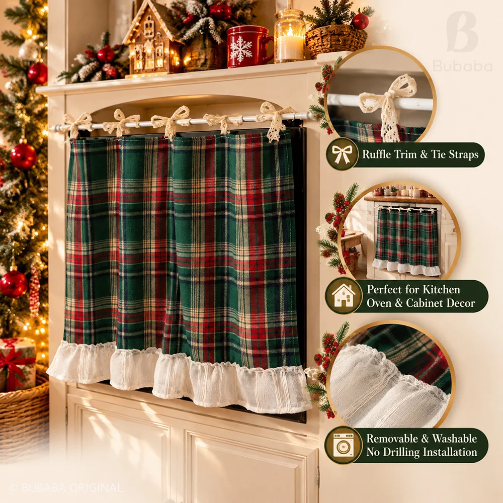 Christmas Oven Curtain Straps Lotus Leaf Border Dust Cover Furniture Decoration Cover Cloth Kitchen Dust Curtain