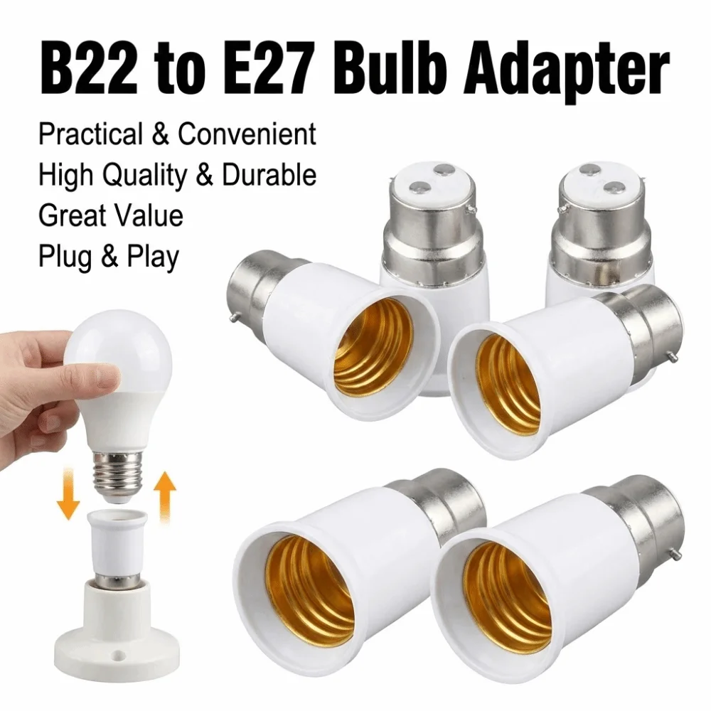 B22 To E27 LED Lamp Adapter Edison Screw Heat Resistant Light Bulb Socket Converter Long Lasting Anti Burning B22 To E27 Adapter