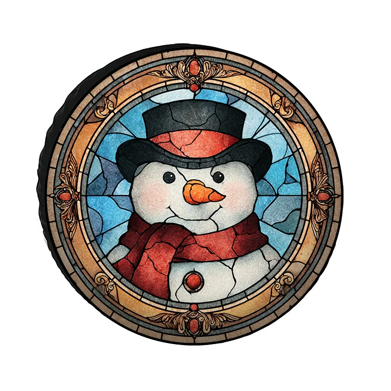Polyester Fiber Tire Cover Christmas Home Decoration Round Colorful Glass Wind Car Exterior Winter Theme Protective Cover